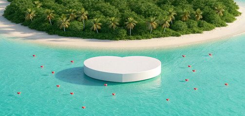 Heart Shaped Platform Floating on Tropical Ocean Waters