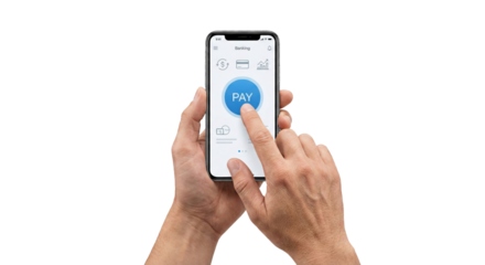 Hand using mobile banking app on smartphone screen