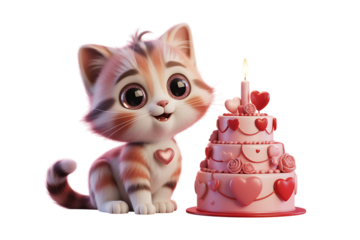 Cute Birthday Kitten PNG.
