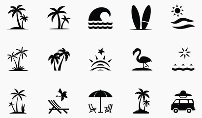 Obraz premium Beach vacation icons and symbols