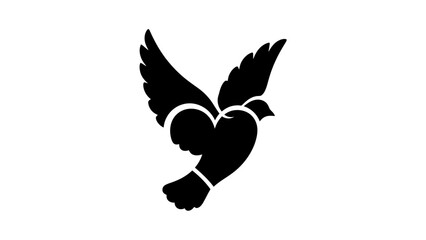 Obraz premium A black silhouette of a stylized dove in flight, with its body forming two connected heart shapes.