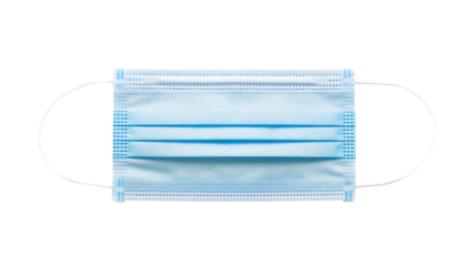 Blue surgical face mask on transparent background