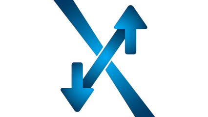 Blue arrows crossing over transparent background