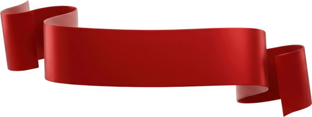 A glossy red ribbon banner curls and twists with smooth undulating folds creating a dynamic and flowing decorative element silk satin wavy wave scroll design fabric material transparent background