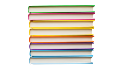 Stack of colorful books on transparent background