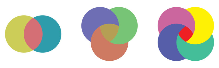 Isolated modern vector venn-diagram icons set on white background. Vector graphical round diagram. Modern infographic diagram set. EPS 10. 