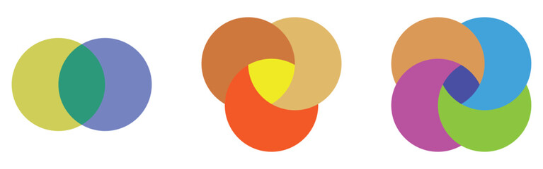 Isolated modern vector venn-diagram icons set on white background. Vector graphical round diagram. Modern infographic diagram set. EPS 10. 