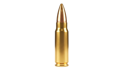 Single golden bullet on transparent background