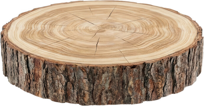 A textured cross section of a natural tree trunk reveals intricate growth rings and rough bark detail showcasing organic wood patterns tree trunk slice wood cross section transparent background