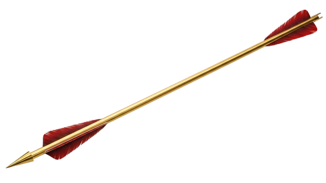 Golden arrow with red feathers on transparent background - Powered by Adobe