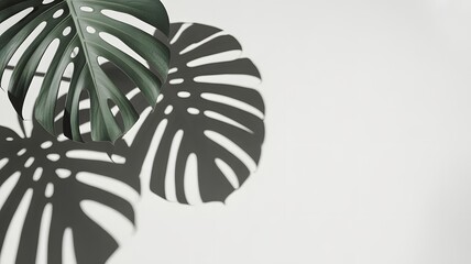 Monstera Leaf Shadows on Light Wall Creating Botanical Minimal Interior and Modern Design Background