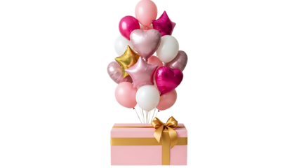 Bouquet of Heart and Star Balloons on Gift Box