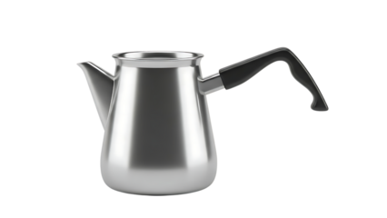 Silver teapot with black handle on transparent background