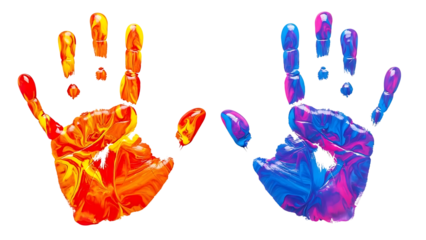 Colorful handprints on transparent background