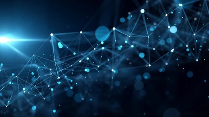 Abstract digital network with glowing blue lines and dots representing data flow in a futuristic setting - Powered by Adobe