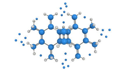 Molecular structure with blue and white spheres