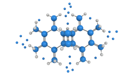 Molecular structure with blue and white spheres