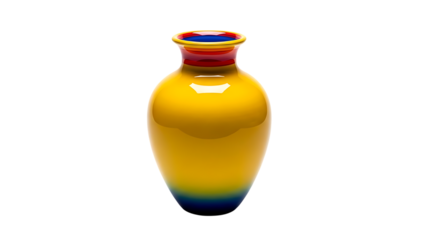 Colorful glass vase with yellow, red, and blue hues