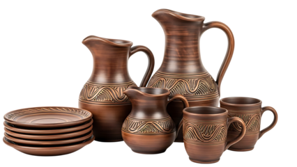 Brown Ceramic Tableware Set with Pitchers and Cups