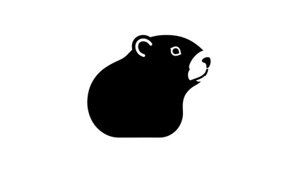 Obraz premium A simple, black silhouette illustration of a beaver or groundhog with a white eye and snout on a plain white background.