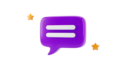 Purple speech bubble with white lines and orange stars
