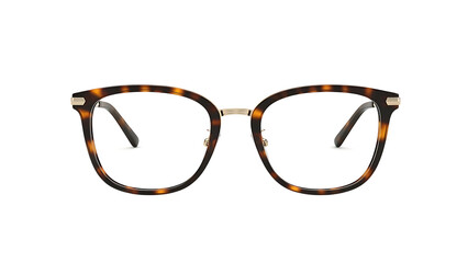 Tortoiseshell glasses with clear lenses on transparent background