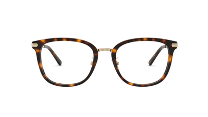Tortoiseshell glasses with clear lenses on transparent background