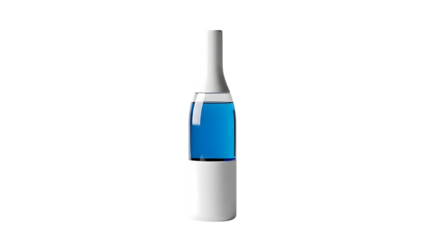 White bottle with blue liquid on checkered background