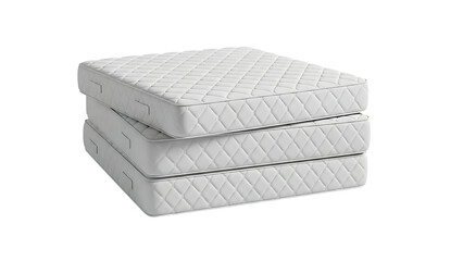 Three stacked white mattresses on transparent background
