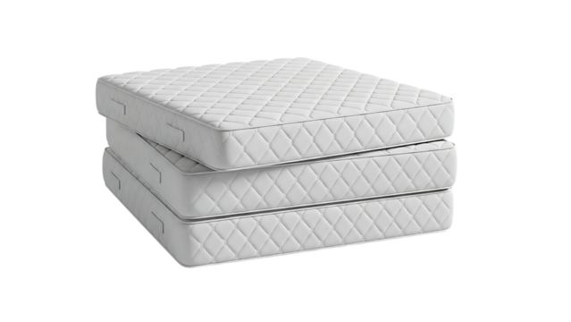 Three stacked white mattresses on transparent background - Powered by Adobe