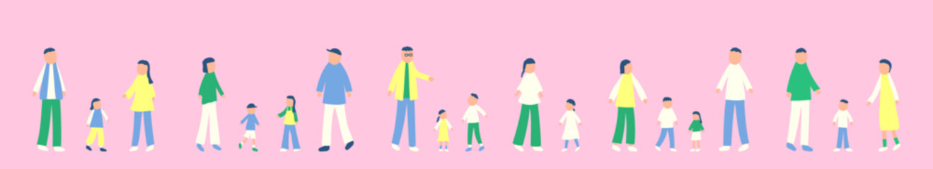 春を過ごす家族のイラストセット