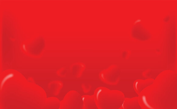 Happy saint valentine's day, 3d red hearts blur efect design, Red background with floating hearts illustration for romantic holiday concept