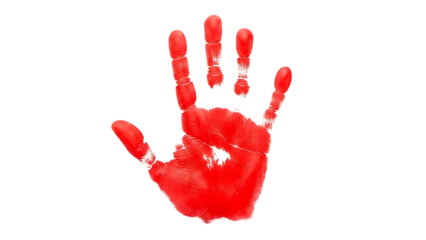 Red handprint on checkered background
