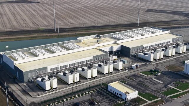 Aerial view of almost constructed modern new AI data center in Plain city, Ohio.