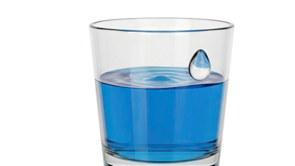Glass of blue liquid with a falling water drop