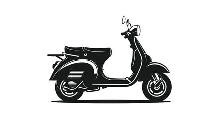 A vintage style black scooter illustration with detailed curves and lines a striking silhouette © Kuntol02