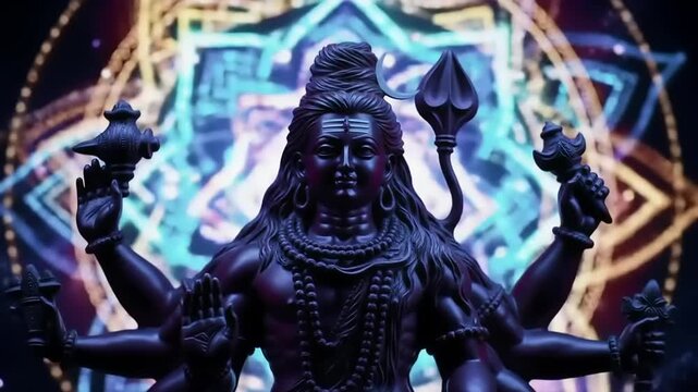 Hindu god Shiva statue with spiritual art.