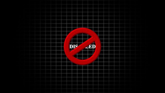 Red Prohibition Sign with Word Disabled symbol forbidden