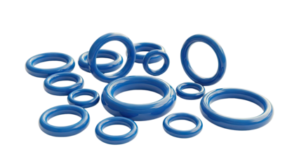 Collection of Blue O-rings on a White Background