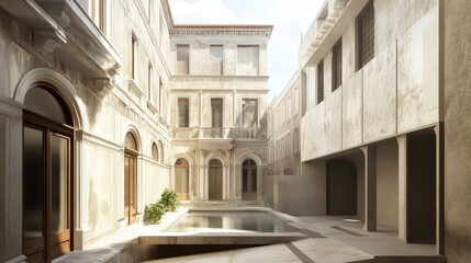 Obraz premium Venetian Courtyard: Modern Architecture Meets Historic Charm