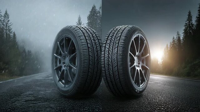 All Season tire performance concept, performance in snowy winter and dry summer environments, safety