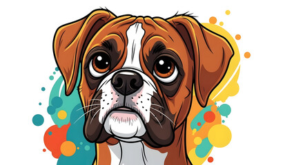 Illustration of a Boxer Dog on White Background. Expressive boxer dog illustration suitable for pet, animal, and pet care promotional content.