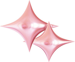 Obraz premium Y2K Pink Star Symbol Icons Collection Holographic Stars, Circle, Chain, Moon 3D Shapes