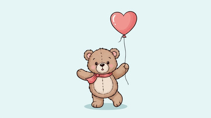 Cute teddy bear holding a pink heart balloon.