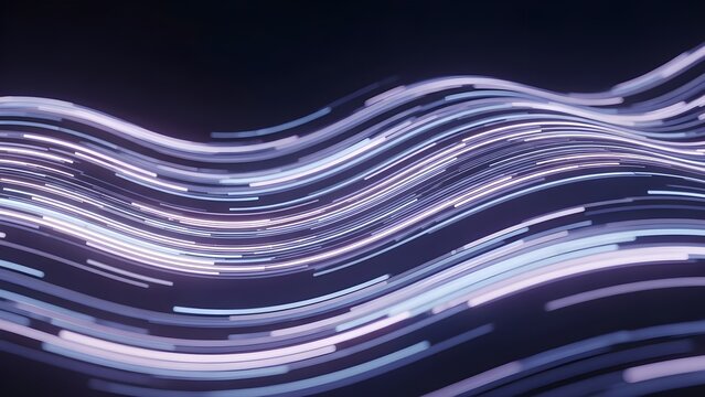 Glowing purple and blue light trails on dark background - Powered by Adobe