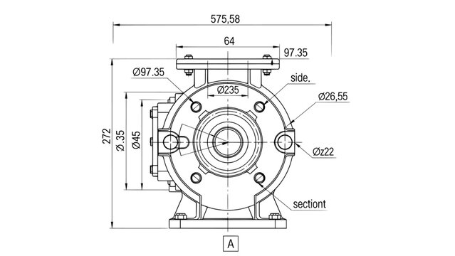 Technical drawing of a pump