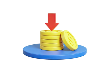 Red Arrow Points Down at Stack of Gold Coins