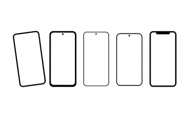 Smartphone Screen Mockups Set with Multiple Mobile Devices and Blank Displays on White Background