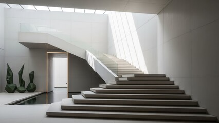 Fototapeta premium Modern Architectural Staircase with Natural Light and Minimalist Design