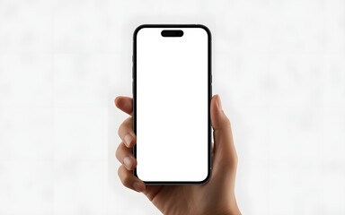 Hand Holding Smartphone Mockup with Blank Screen Isolated on White Background for Mobile App UI Design